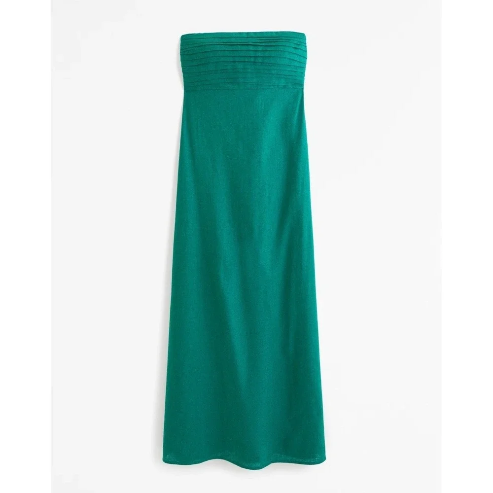 Abercrombie & Fitch | Dresses | Abercrombie Fitch Emerson Strapless Linen  Blend Maxi Dress Dark Green L Tall | Poshmark